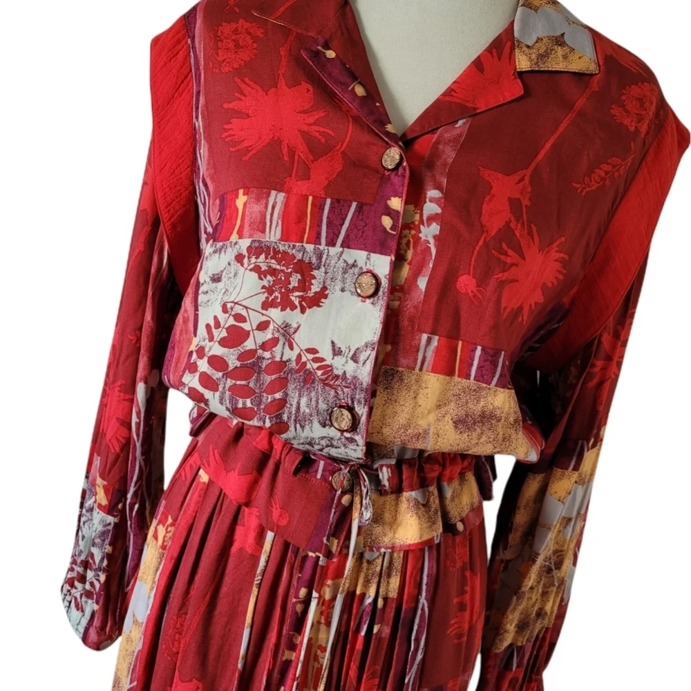Vintage‎ - Bonnie Boynton Red Abstract Two Piece Skirt Set